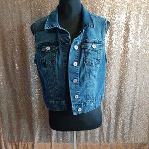 Guess Women's Blue Button Up Mid Wash Denim Vest Size L